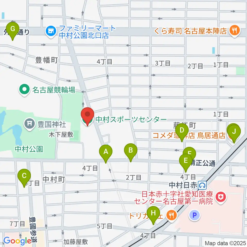 名古屋市中村スポーツセンター周辺のカフェ一覧地図