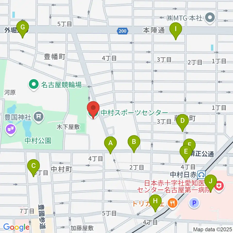 名古屋市中村スポーツセンター周辺のカフェ一覧地図
