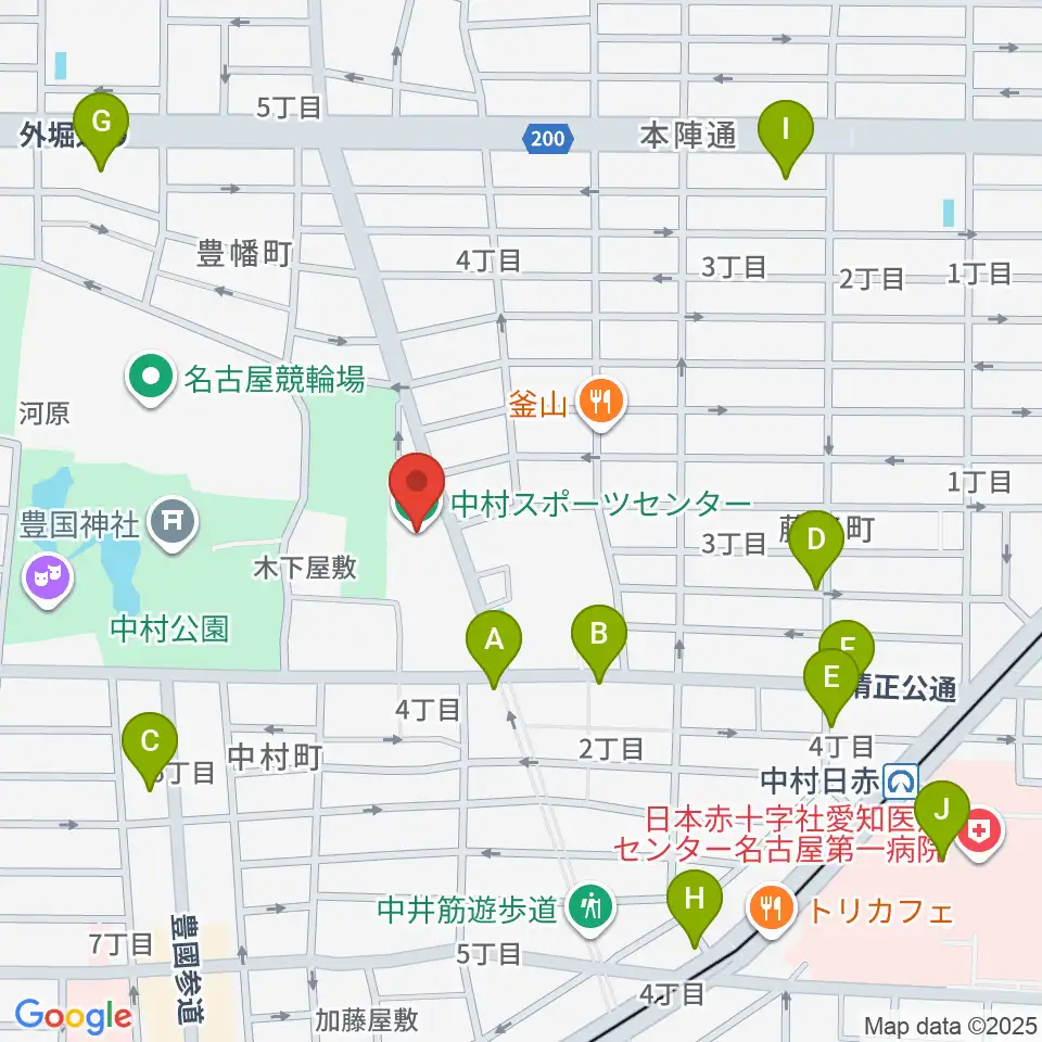 名古屋市中村スポーツセンター周辺のカフェ一覧地図
