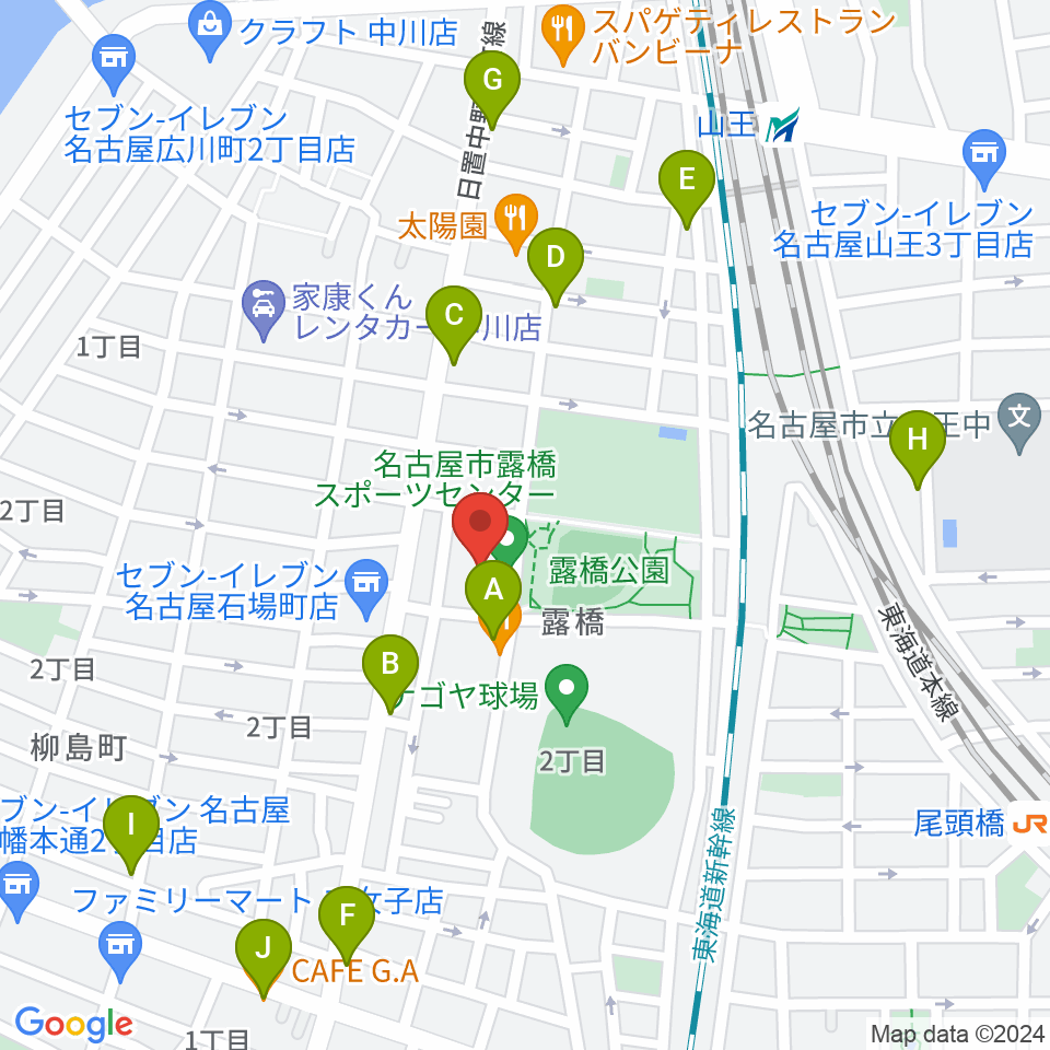 名古屋市露橋スポーツセンター周辺のカフェ一覧地図