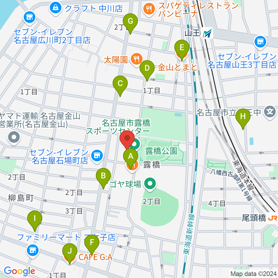 名古屋市露橋スポーツセンター周辺のカフェ一覧地図