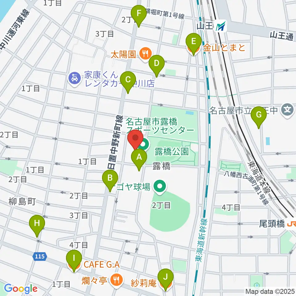 名古屋市露橋スポーツセンター周辺のカフェ一覧地図