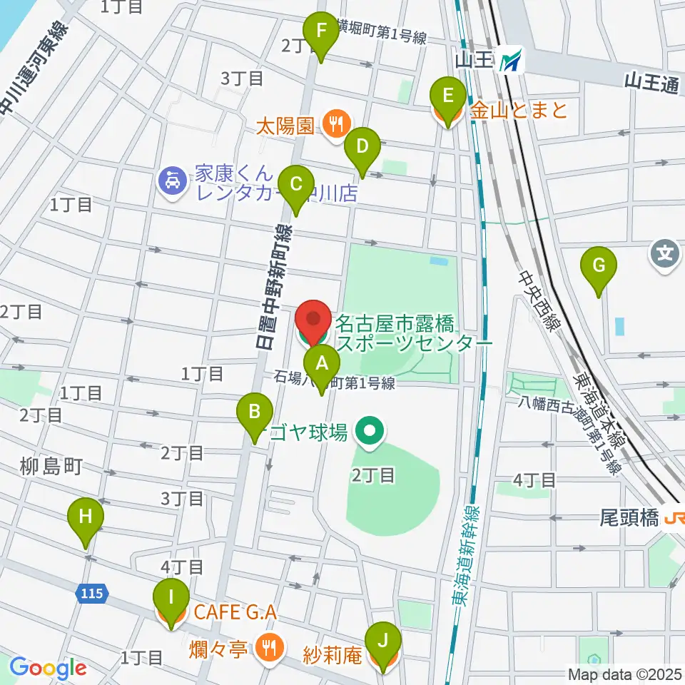名古屋市露橋スポーツセンター周辺のカフェ一覧地図