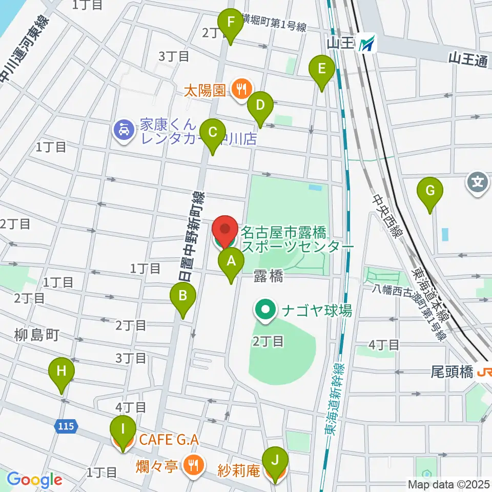 名古屋市露橋スポーツセンター周辺のカフェ一覧地図