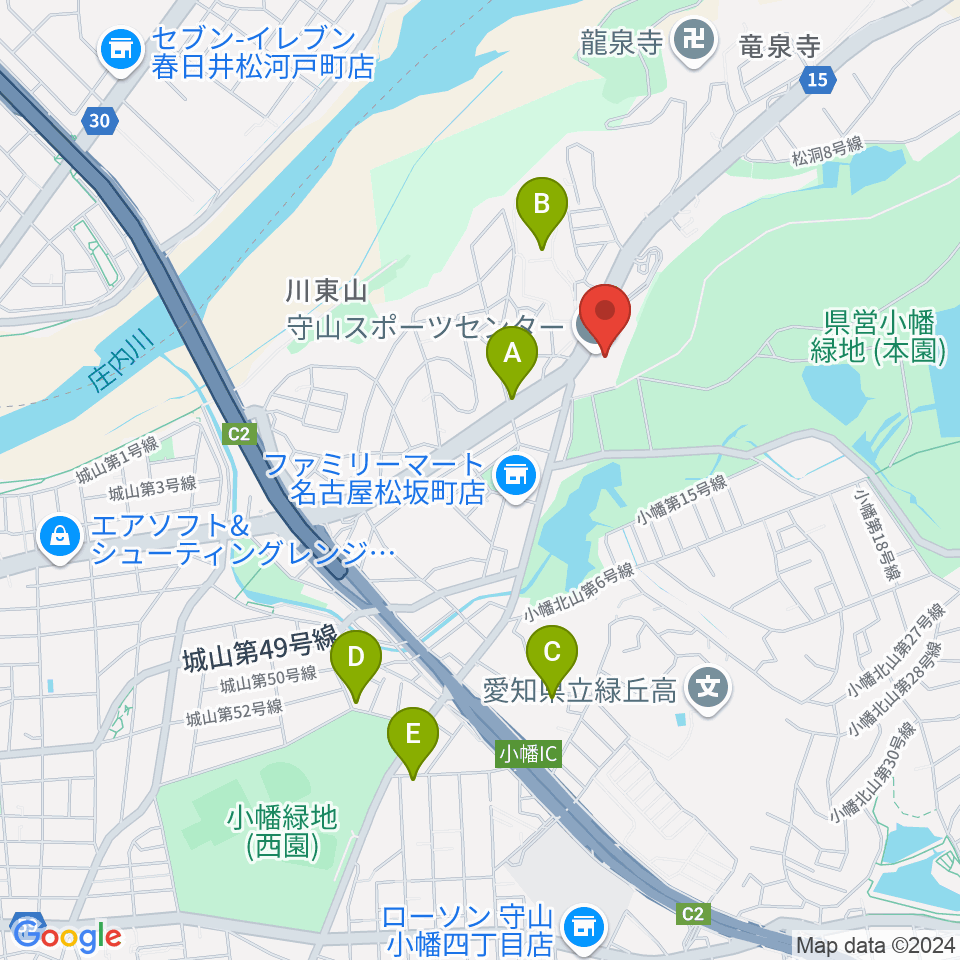 守山スポーツセンター周辺のカフェ一覧地図