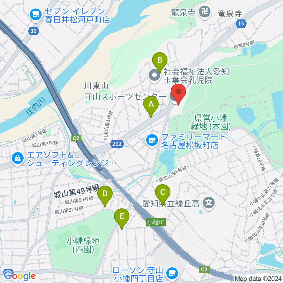 守山スポーツセンター周辺のカフェ一覧地図