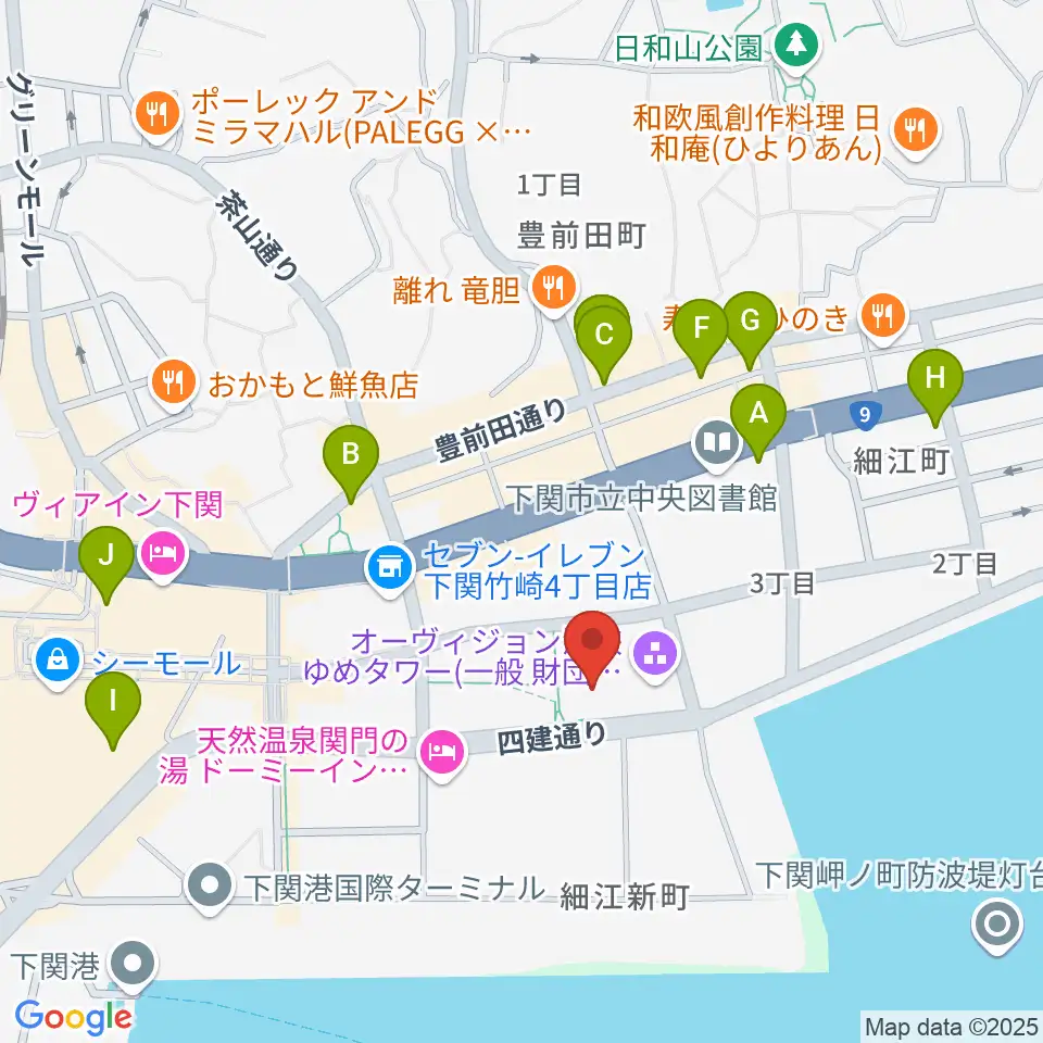 海峡メッセ下関周辺のカフェ一覧地図