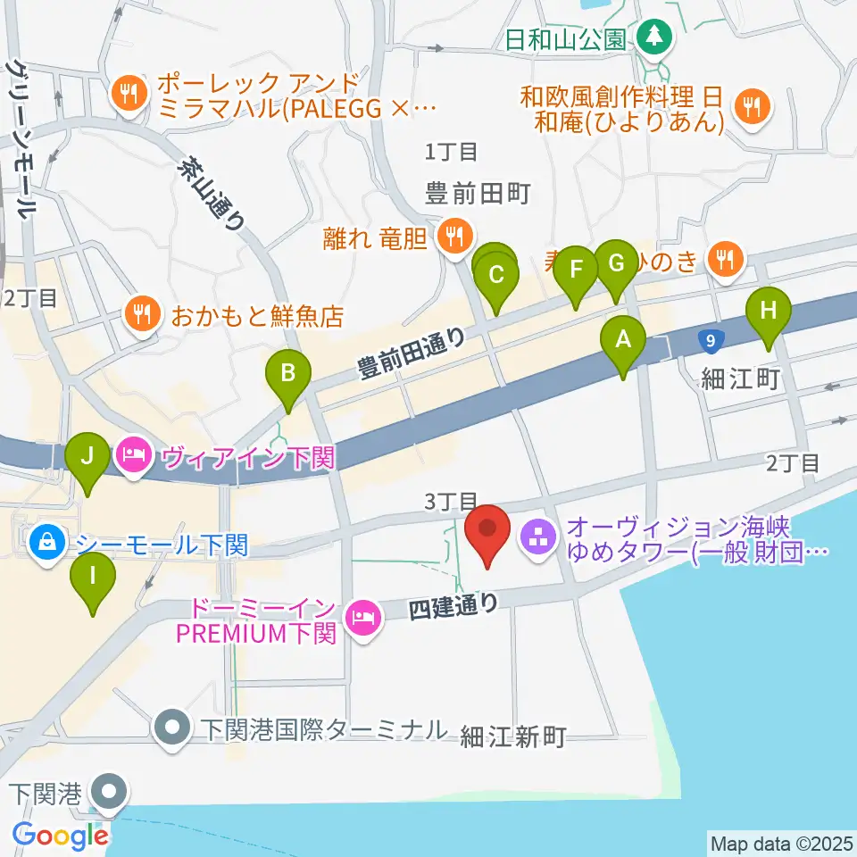 海峡メッセ下関周辺のカフェ一覧地図