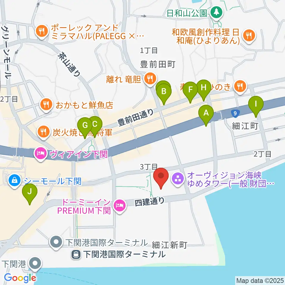 海峡メッセ下関周辺のカフェ一覧地図