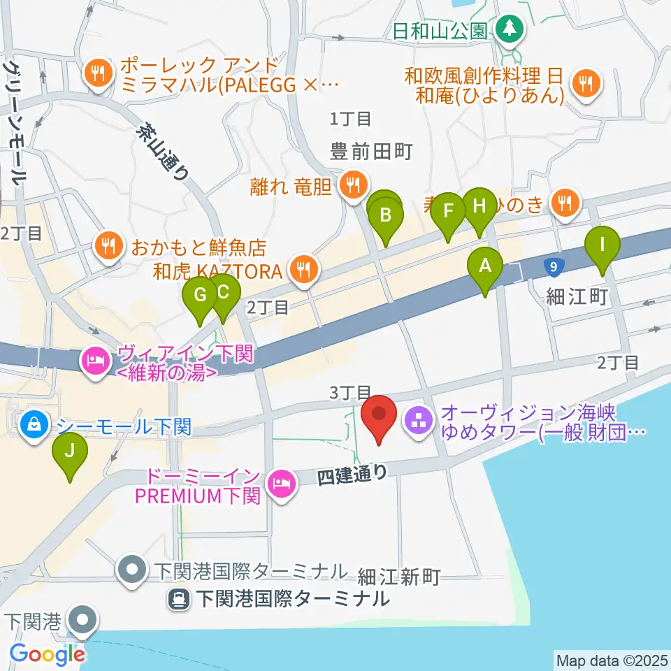海峡メッセ下関周辺のカフェ一覧地図