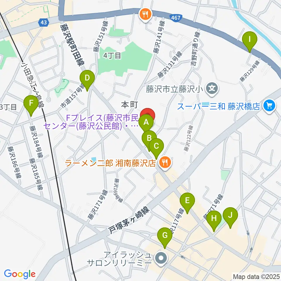 Fプレイス周辺のカフェ一覧地図