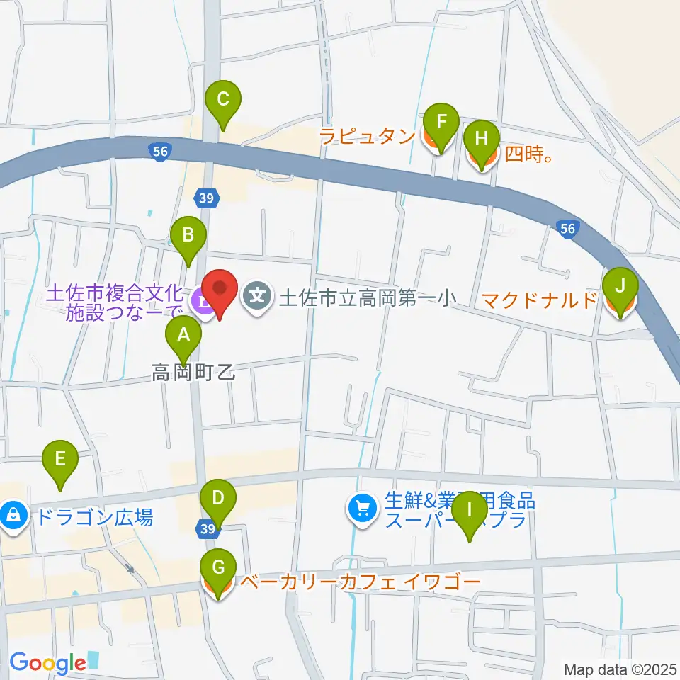 土佐市複合文化施設つなーで周辺のカフェ一覧地図