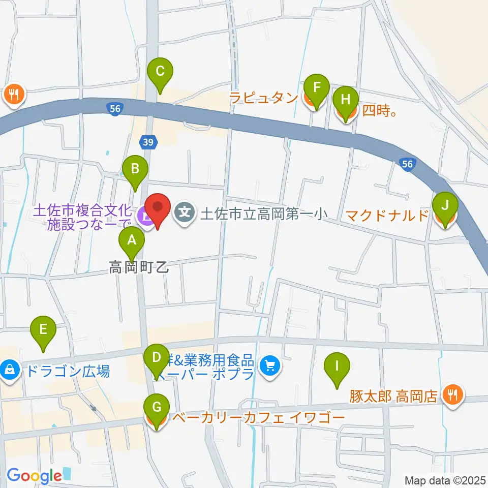 土佐市複合文化施設つなーで周辺のカフェ一覧地図