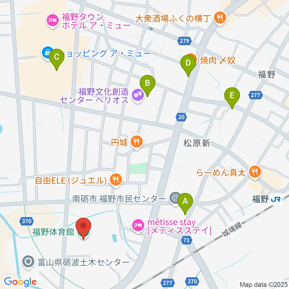 南砺市福野体育館周辺のカフェ一覧地図