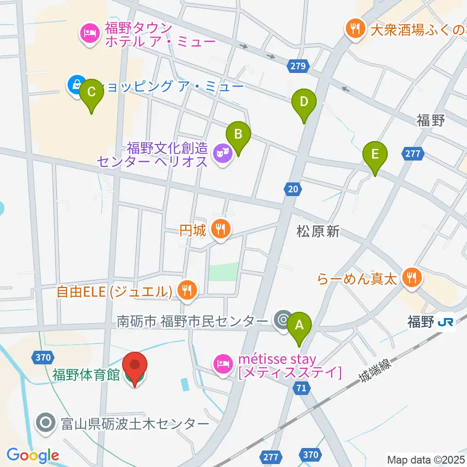 南砺市福野体育館周辺のカフェ一覧地図