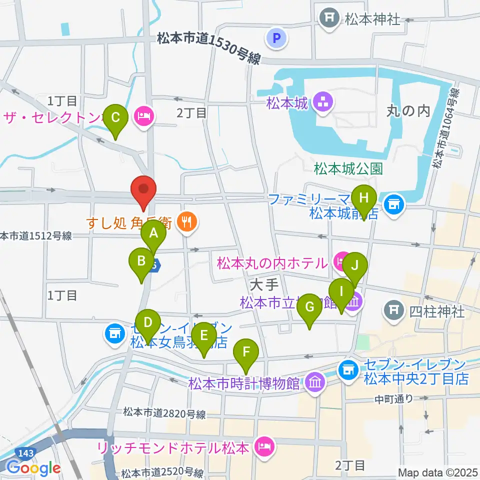 日本ヴァイオリン松本店周辺のカフェ一覧地図