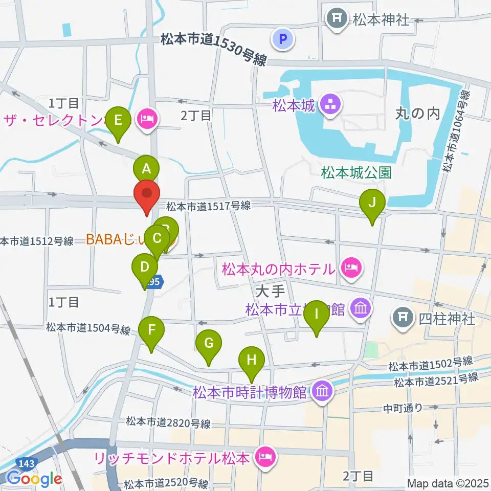 日本ヴァイオリン松本店周辺のカフェ一覧地図