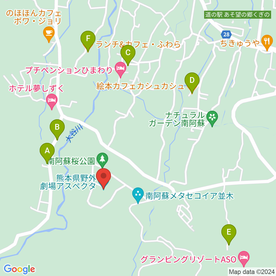 熊本県野外劇場アスペクタ周辺のカフェ一覧地図