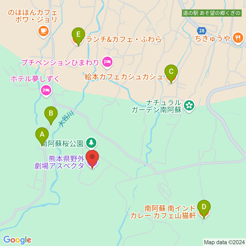 熊本県野外劇場アスペクタ周辺のカフェ一覧地図