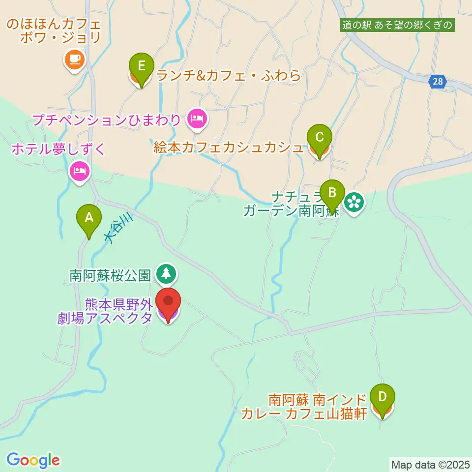熊本県野外劇場アスペクタ周辺のカフェ一覧地図