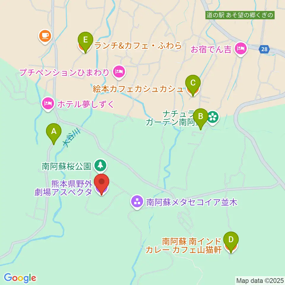 熊本県野外劇場アスペクタ周辺のカフェ一覧地図