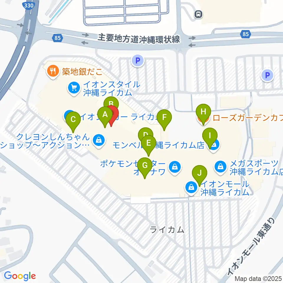 島村楽器 イオンモール沖縄ライカム店周辺のカフェ一覧地図