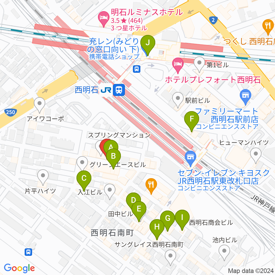 西明石ピアノ＆リハーサルスタジオ9th周辺のカフェ一覧地図