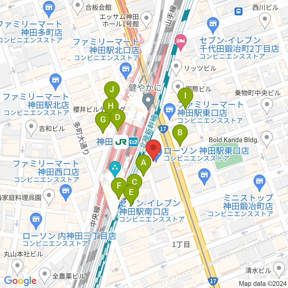 スタジオ音楽館 神田駅前周辺のカフェ一覧地図