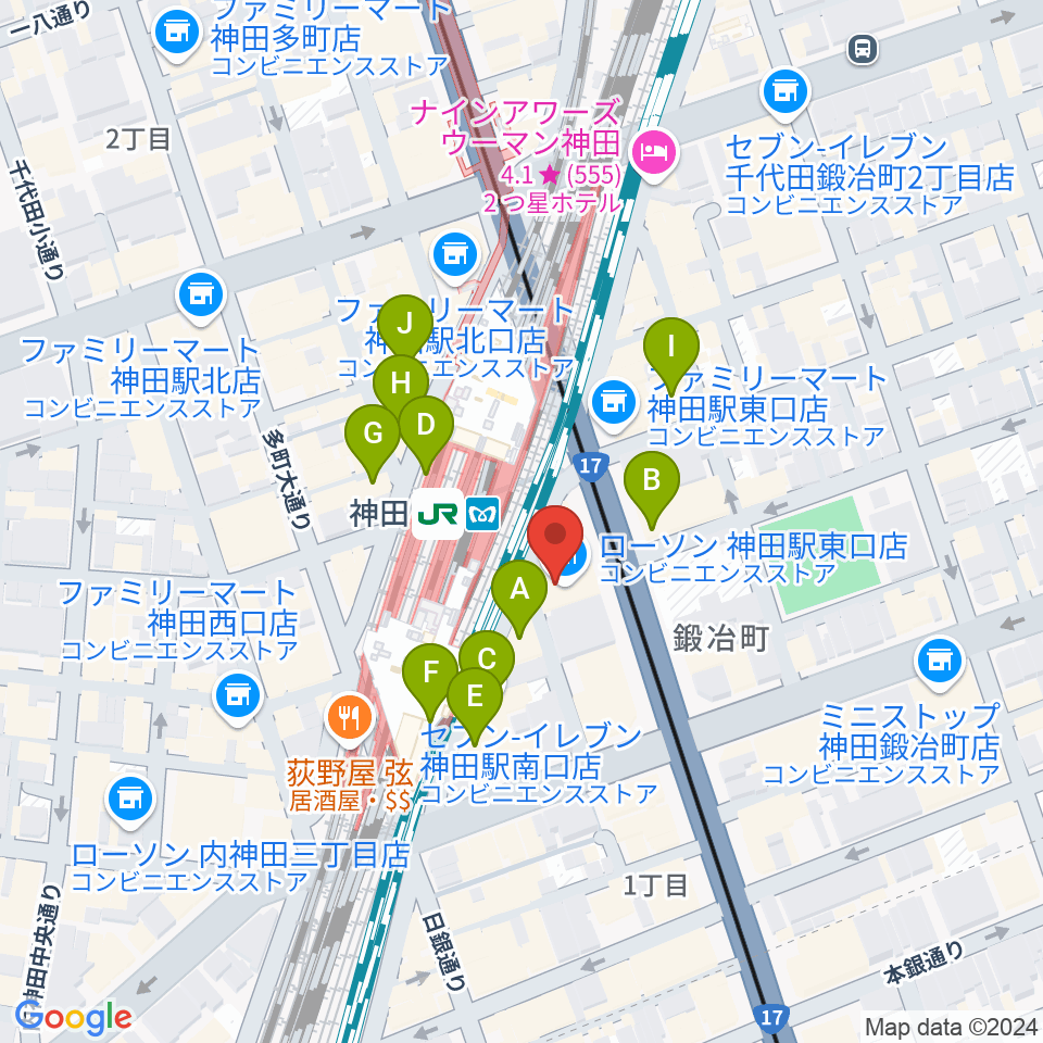 スタジオ音楽館 神田駅前周辺のカフェ一覧地図