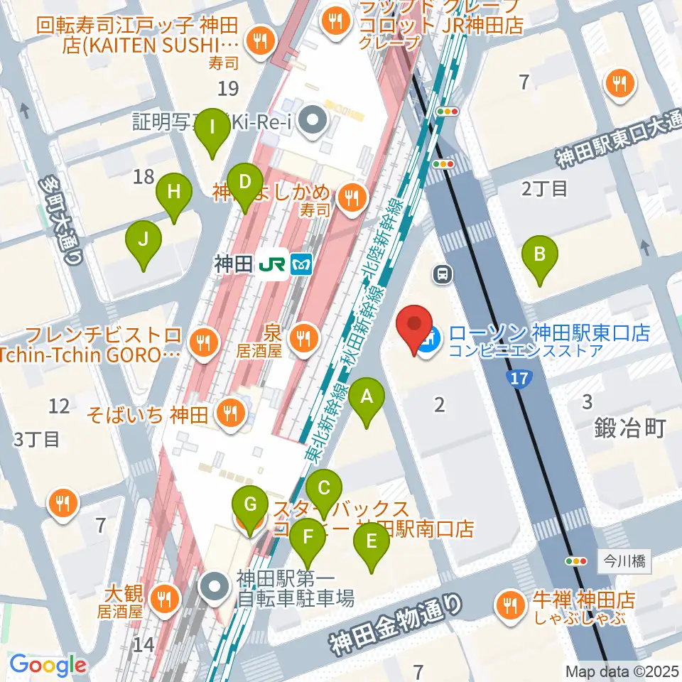 スタジオ音楽館 神田駅前周辺のカフェ一覧地図