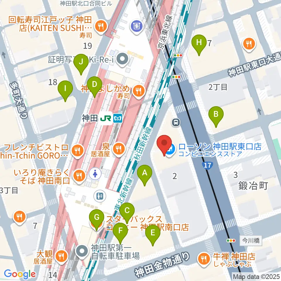 スタジオ音楽館 神田駅前周辺のカフェ一覧地図