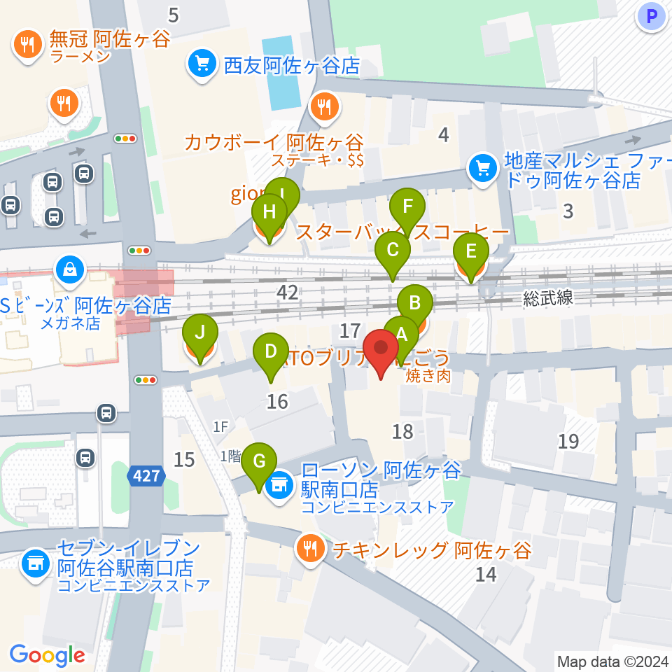 スタジオ音楽館 阿佐ヶ谷周辺のカフェ一覧地図