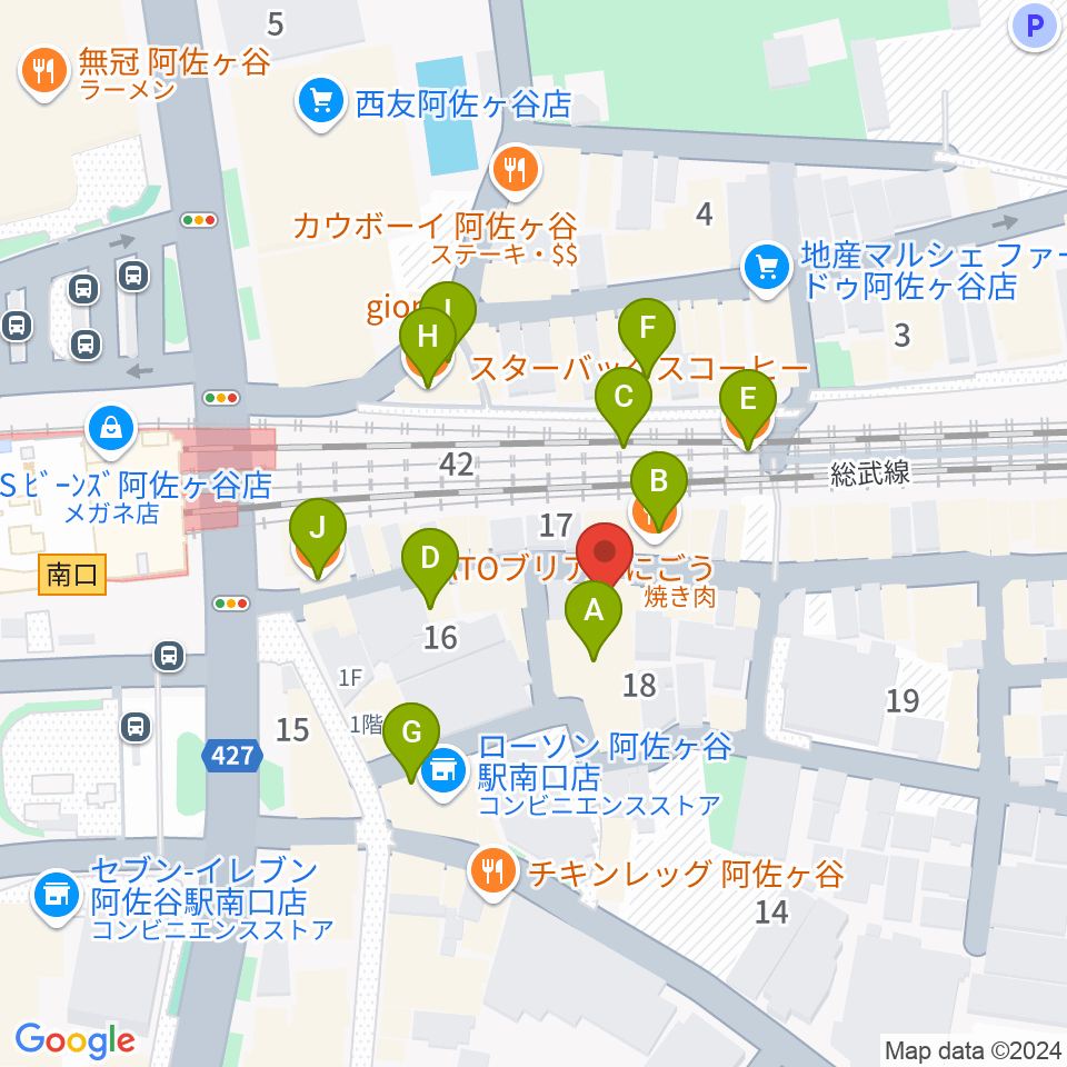 スタジオ音楽館 阿佐ヶ谷周辺のカフェ一覧地図