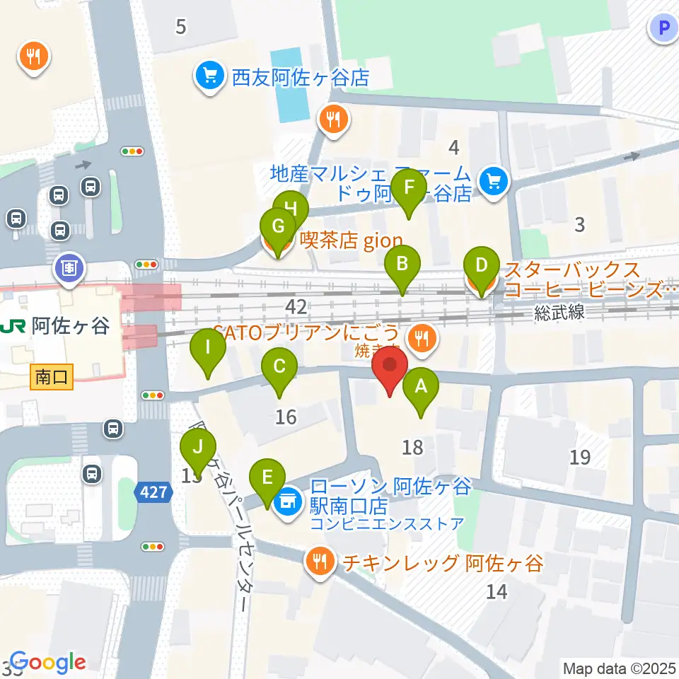 スタジオ音楽館 阿佐ヶ谷周辺のカフェ一覧地図