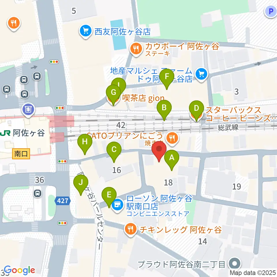 スタジオ音楽館 阿佐ヶ谷周辺のカフェ一覧地図