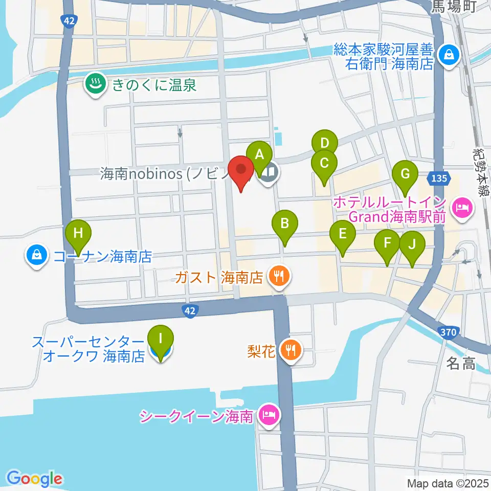 海南nobinos周辺のカフェ一覧地図