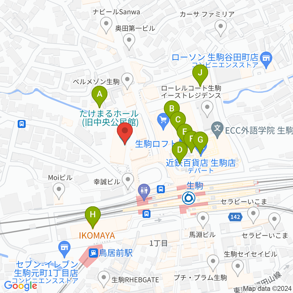 たけまるホール周辺のカフェ一覧地図