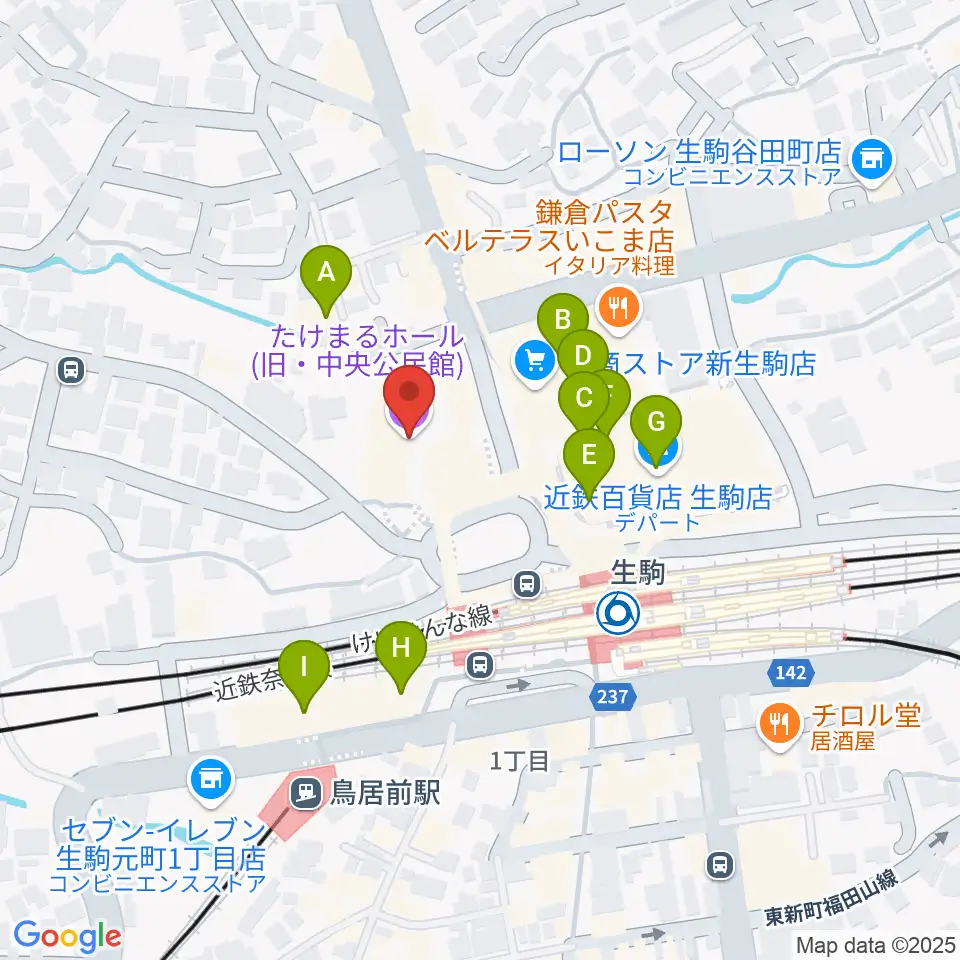 たけまるホール周辺のカフェ一覧地図