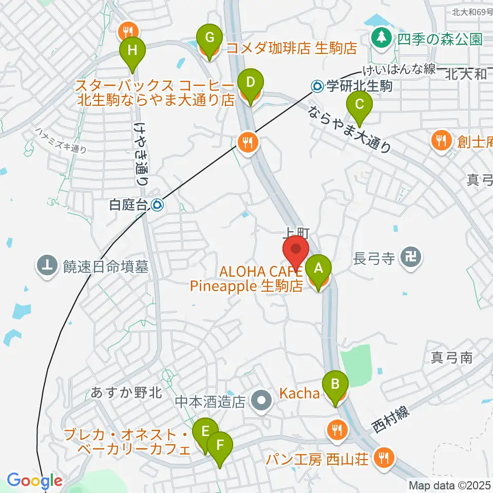 北コミュニティセンター ISTAはばたき周辺のカフェ一覧地図