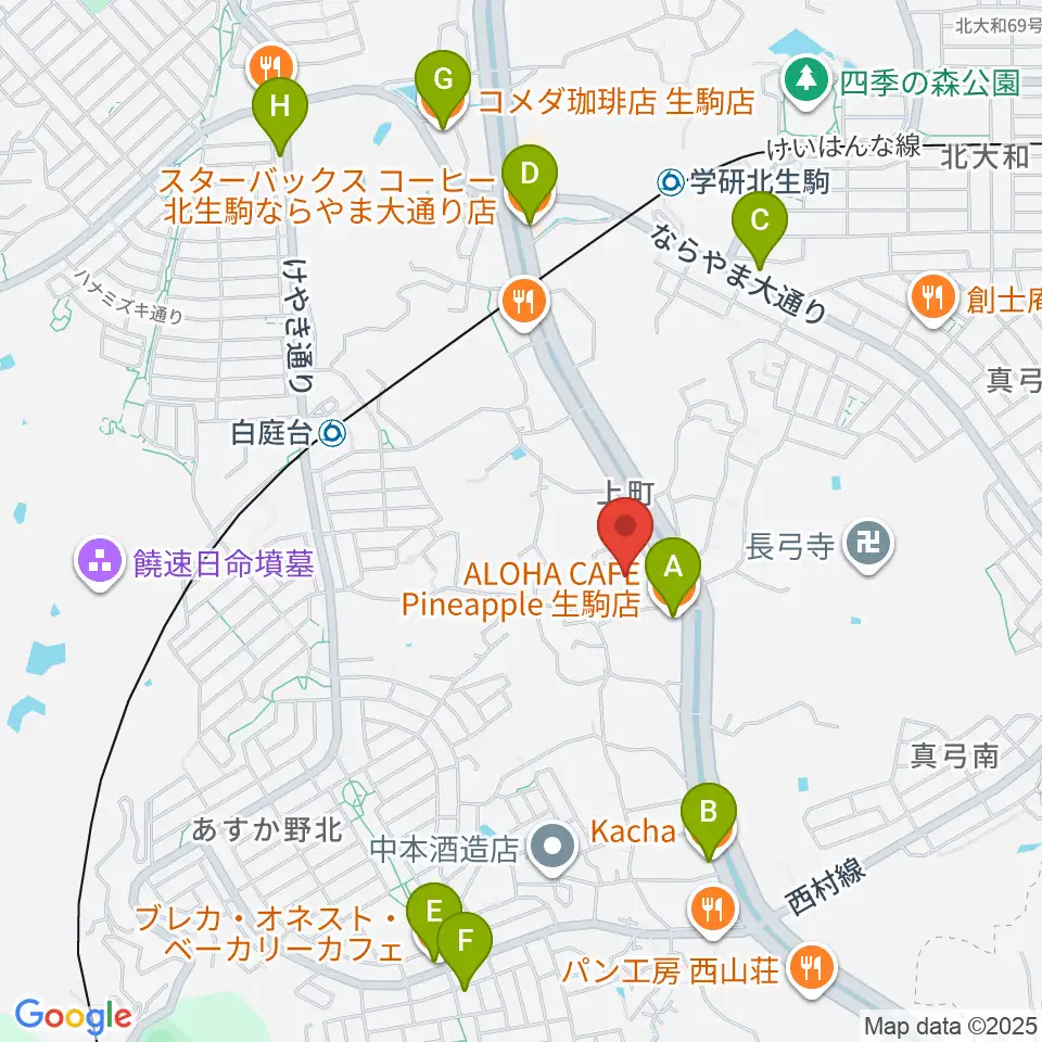 北コミュニティセンター ISTAはばたき周辺のカフェ一覧地図