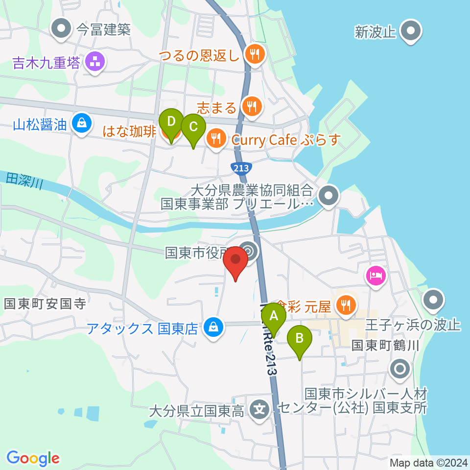 くにさき総合文化センター（アストくにさき）周辺のカフェ一覧地図