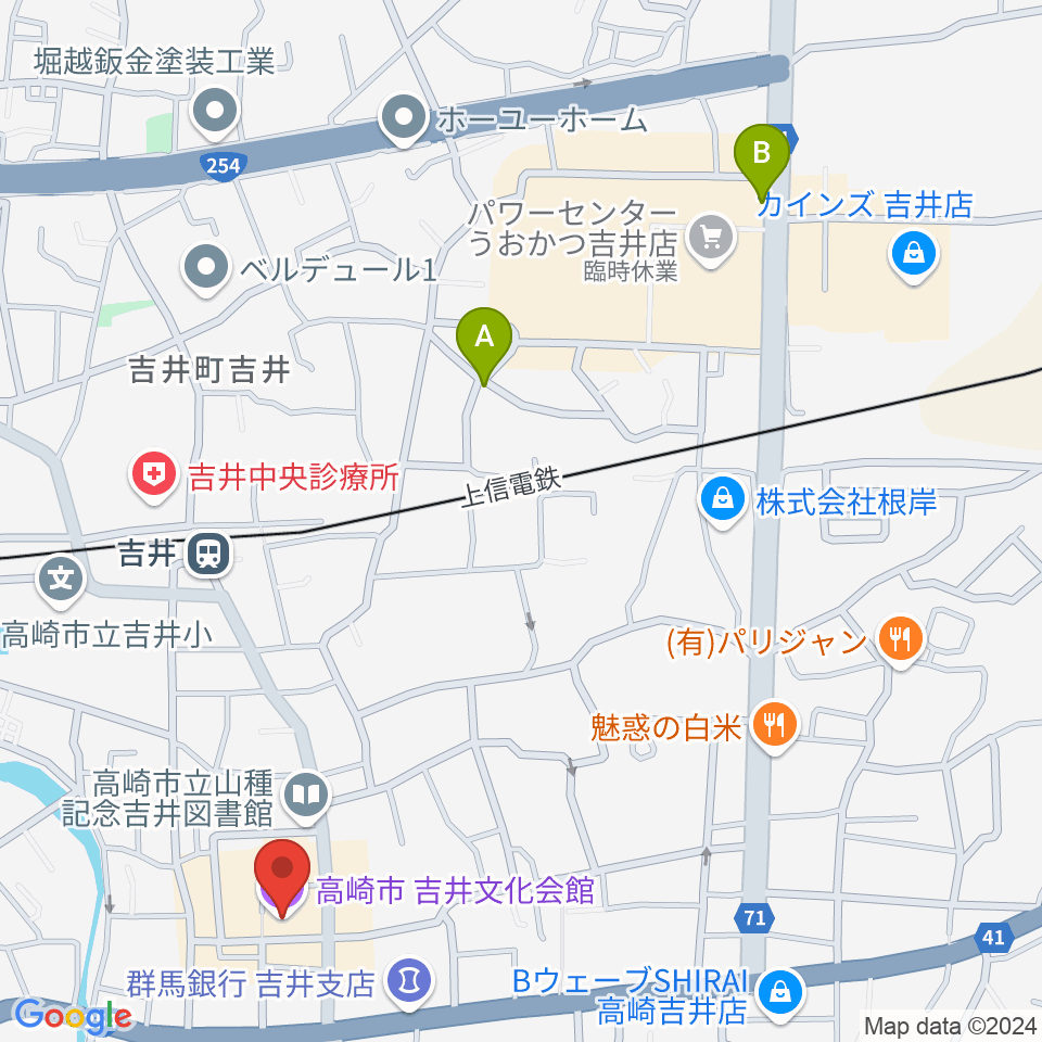 吉井文化会館周辺のカフェ一覧地図