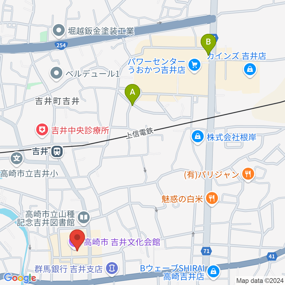 吉井文化会館周辺のカフェ一覧地図