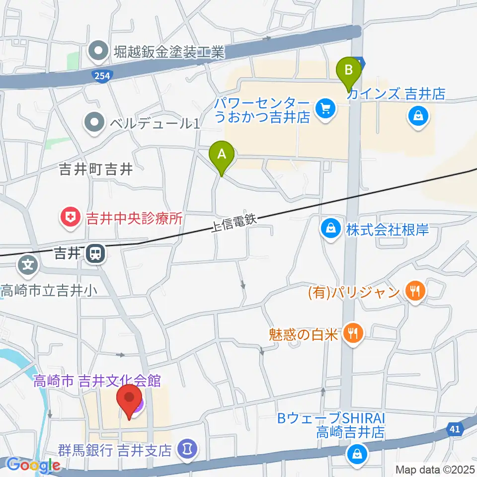 吉井文化会館周辺のカフェ一覧地図