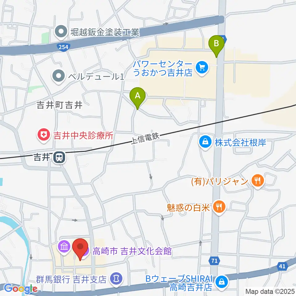 吉井文化会館周辺のカフェ一覧地図