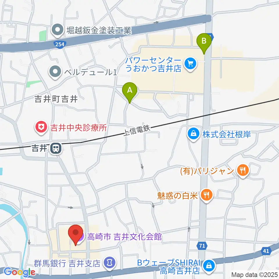 吉井文化会館周辺のカフェ一覧地図