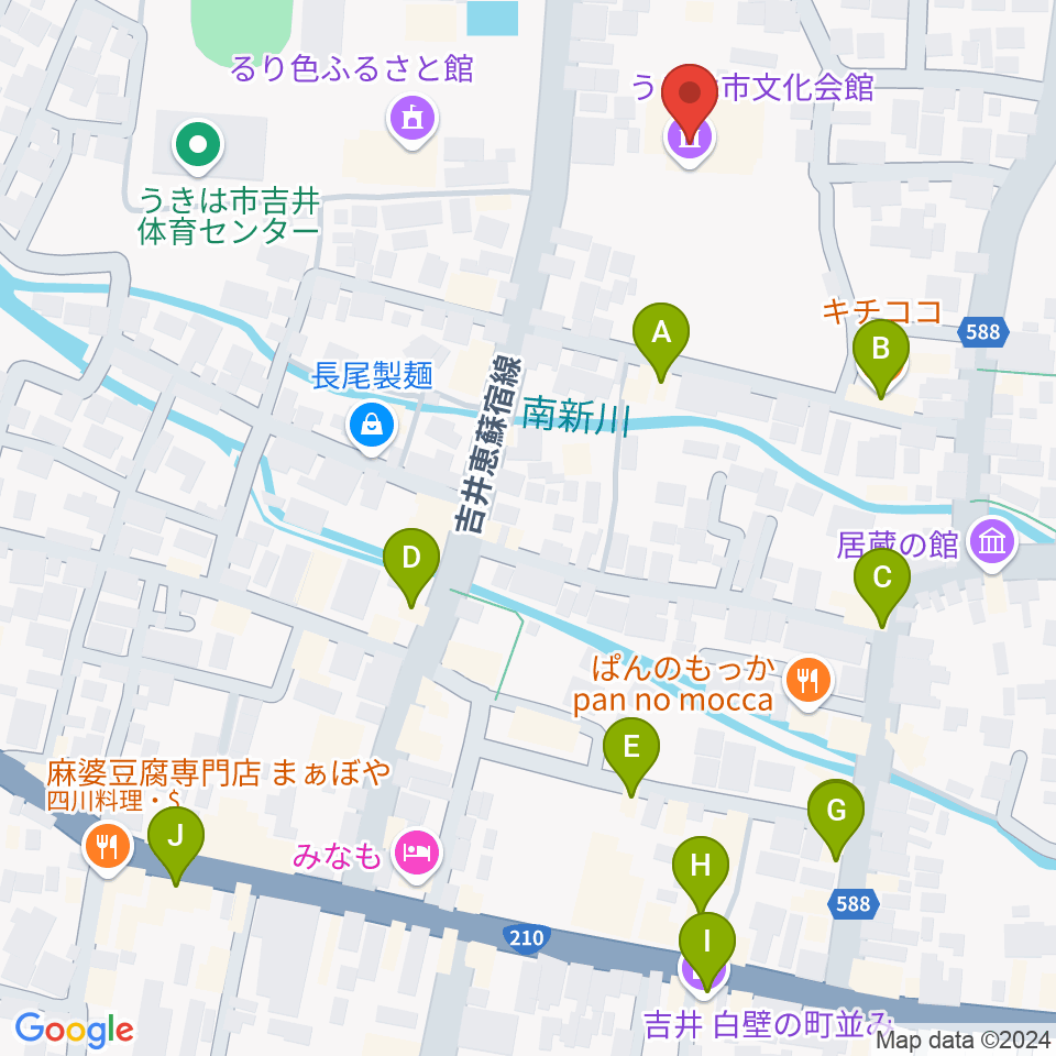 うきは市白壁ホール周辺のカフェ一覧地図