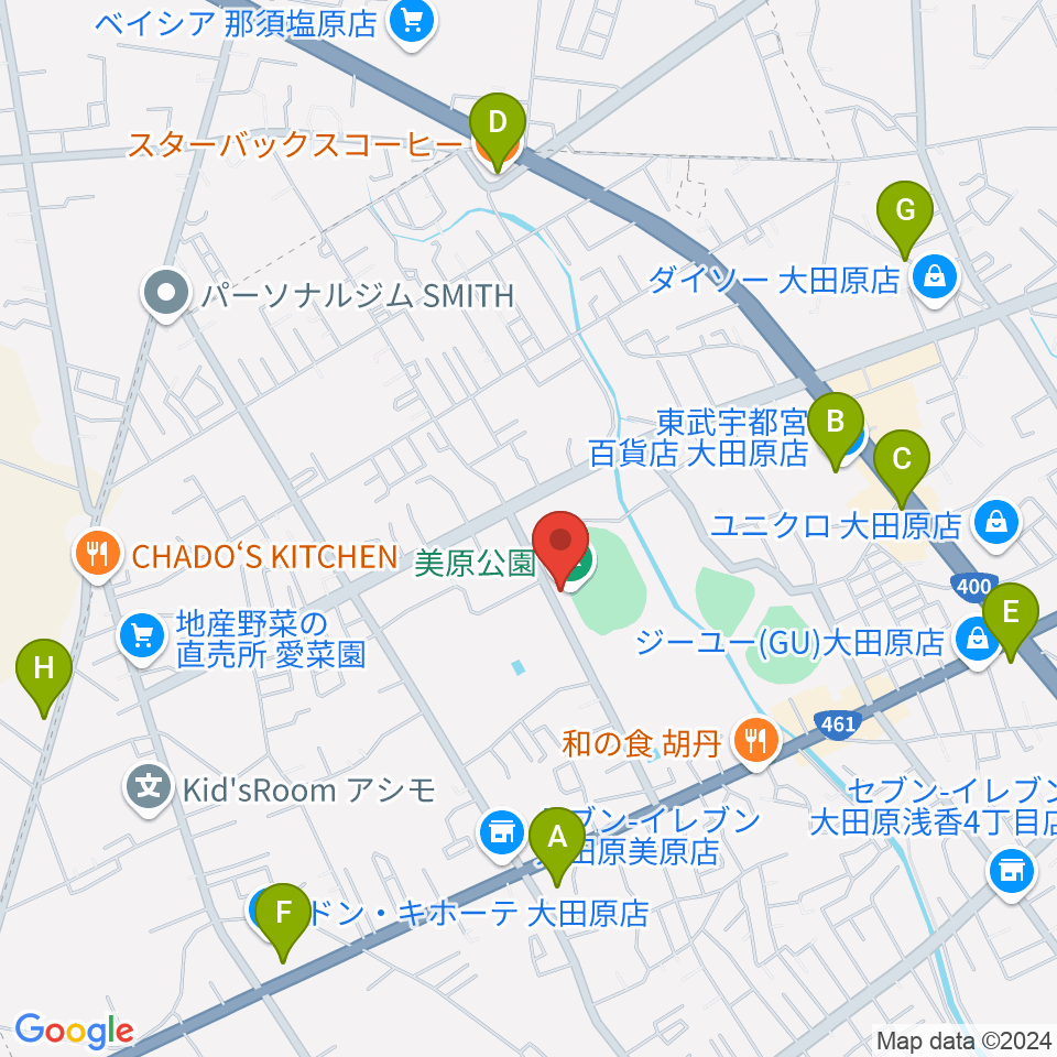 DI STADIUM（美原公園陸上競技場）周辺のカフェ一覧地図