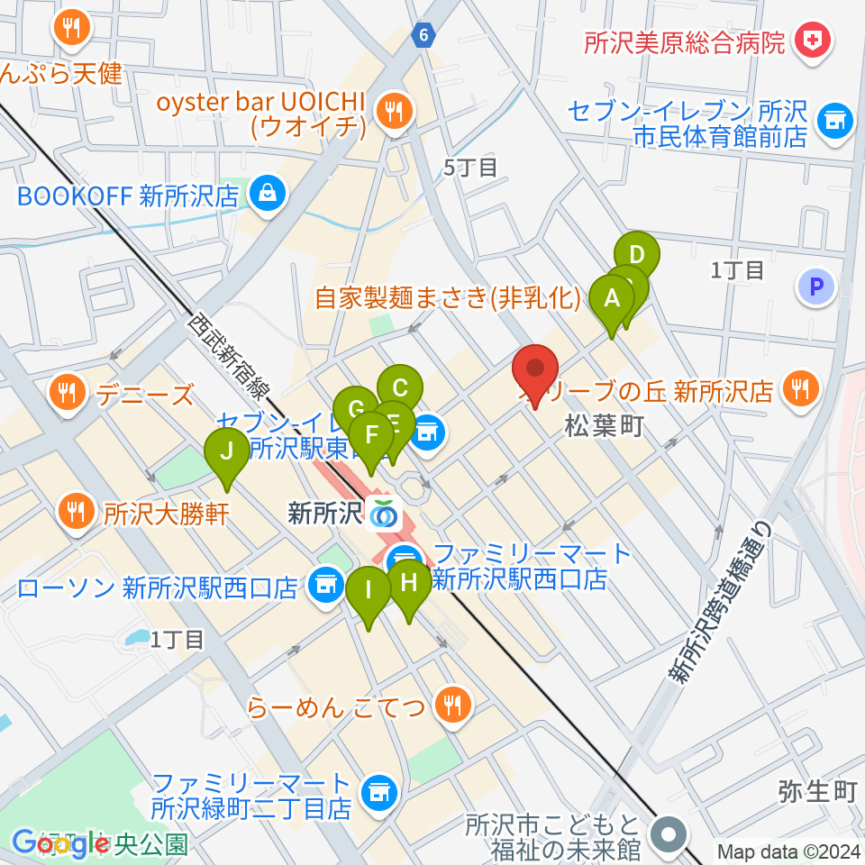 ワイワイミュージックスタジオ新所沢店周辺のカフェ一覧地図