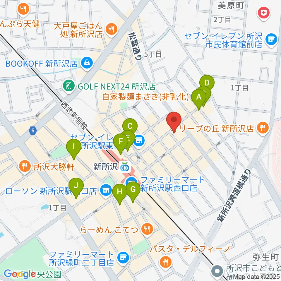 ワイワイミュージックスタジオ新所沢店周辺のカフェ一覧地図